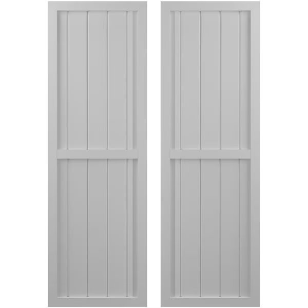 Americraft 5-Board Exterior Wood 2 Equal Panel Framed Board-n-Batten Shutters, ARW101BF518X67PRH, Ekena Millwork, Mfr#: ARW101BF518X67PRH